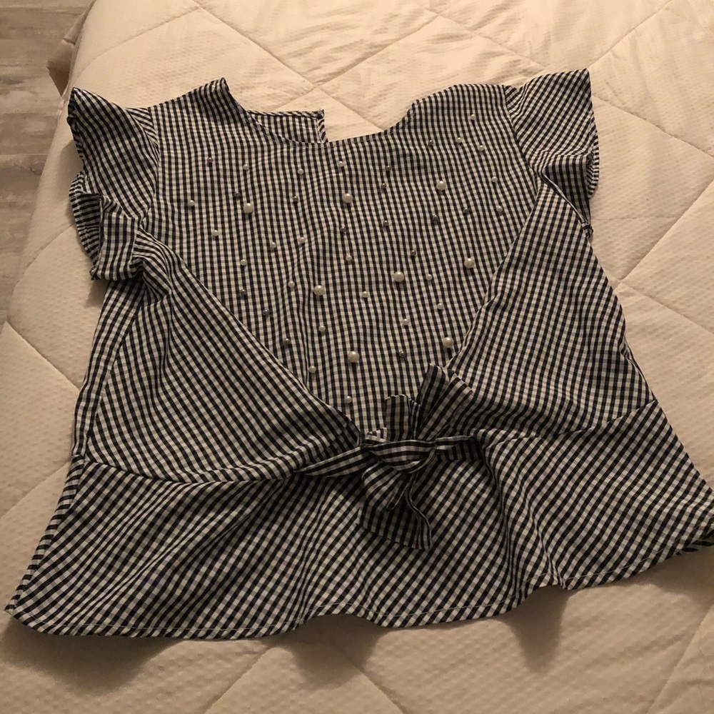 Feminine Gingham Blouse With Bling